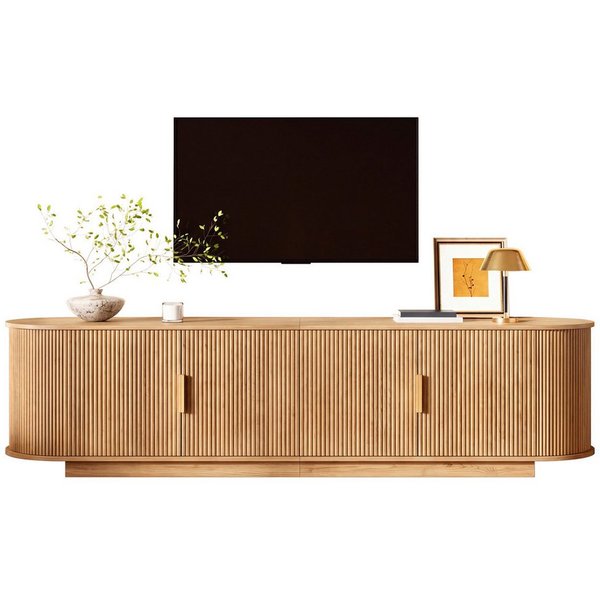 Merax Lowboard mit Wellenstruktur, Fernsehschrank in Holzoptik (1 St), TV-Schrank mit 4 Türen, Metallgriffe & Stauraum, 180x35x50cm