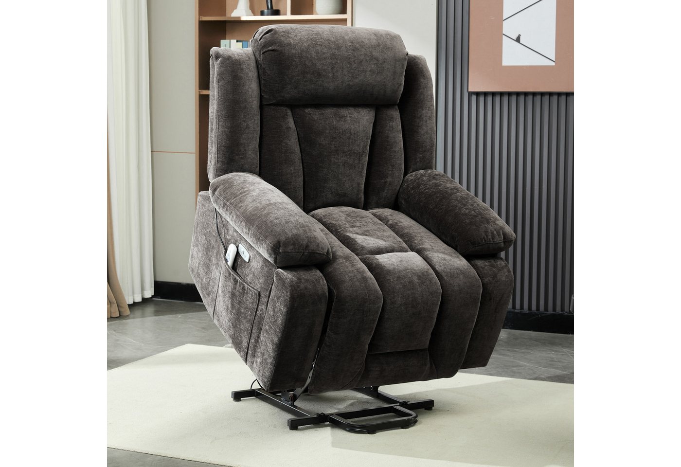 Merax Massagesessel mit 8-Punkt-Massagefunktion, Fernsehsessel mit USB-Anschluss (Chenille-Stoff, 1-St), Relaxsessel mit Heizfunktion & Hebefunktion, Staufach & – Bild 2 von 5