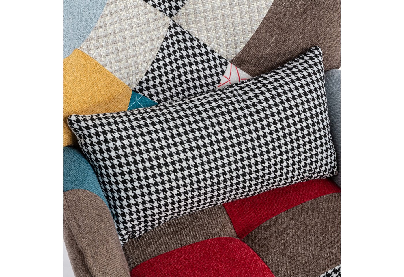 Merax Ohrensessel (1-St), mit Hocker Patchwork,Relaxsessel,Lehnstuhl,Fernsehsessel – Bild 3 von 5