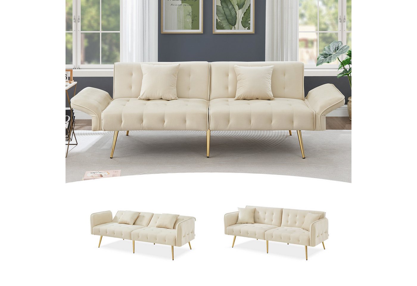 Merax Schlafsofa 2-in-1 Zweisitzer-Sofa Klappsofa mit Bettfunktion, platzsparend & multifunktional, 178x82x70cm 1 Teile, Sofabett mit verstellbarer Rückenlehne  – Bild 5 von 5