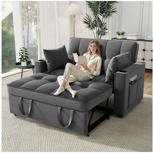 Merax Schlafsofa, mit 3-in-1 Bettfunktion,Loungesessel mit Schlaffunktion,viel Stauraum