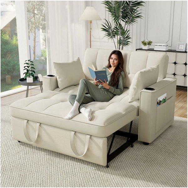 Merax Schlafsofa, mit 3-in-1 Bettfunktion,Loungesessel mit Schlaffunktion,viel Stauraum