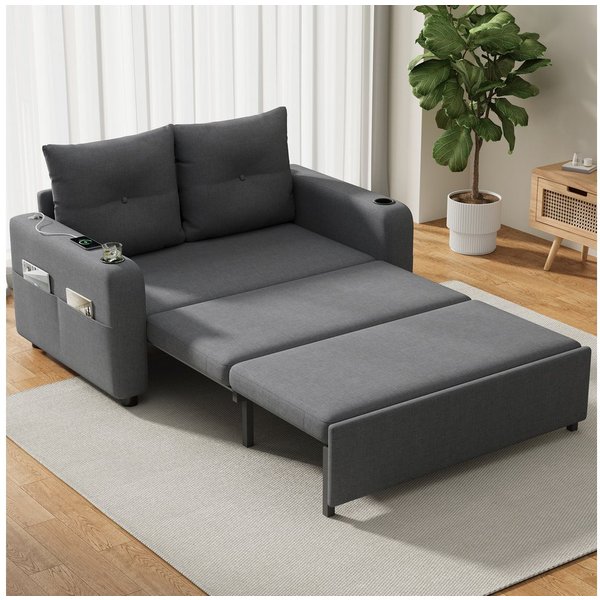 Merax Schlafsofa 3-in-1 Sofa mit ausziehbarem Bett und USB- & Type-C-Anschluss, Modernes Sofa für Wohnzimmer und Schlafzimmer 1 Teile, Doppelsofa Sofabett mit G