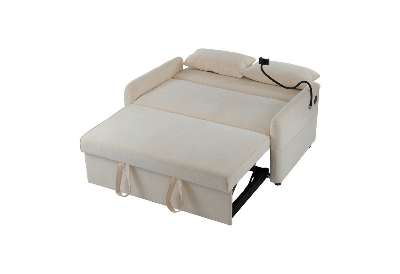 Merax Schlafsofa mit 3-in-1 Bettfunktion, Loungesessel mit USB und Handyhalter, Schlaffunktion und viel Stauraum – Bild 2 von 5