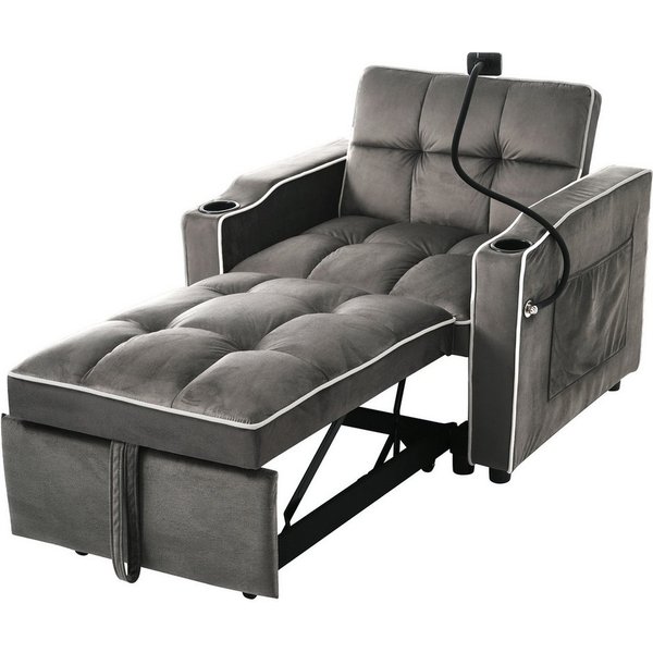 Merax Schlafsofa mit 3-in-1 Bettfunktion, 1 Teile, Loungesessel mit Getränke- & Handyhalter, Ausziehbares Sofa Liegestuhl