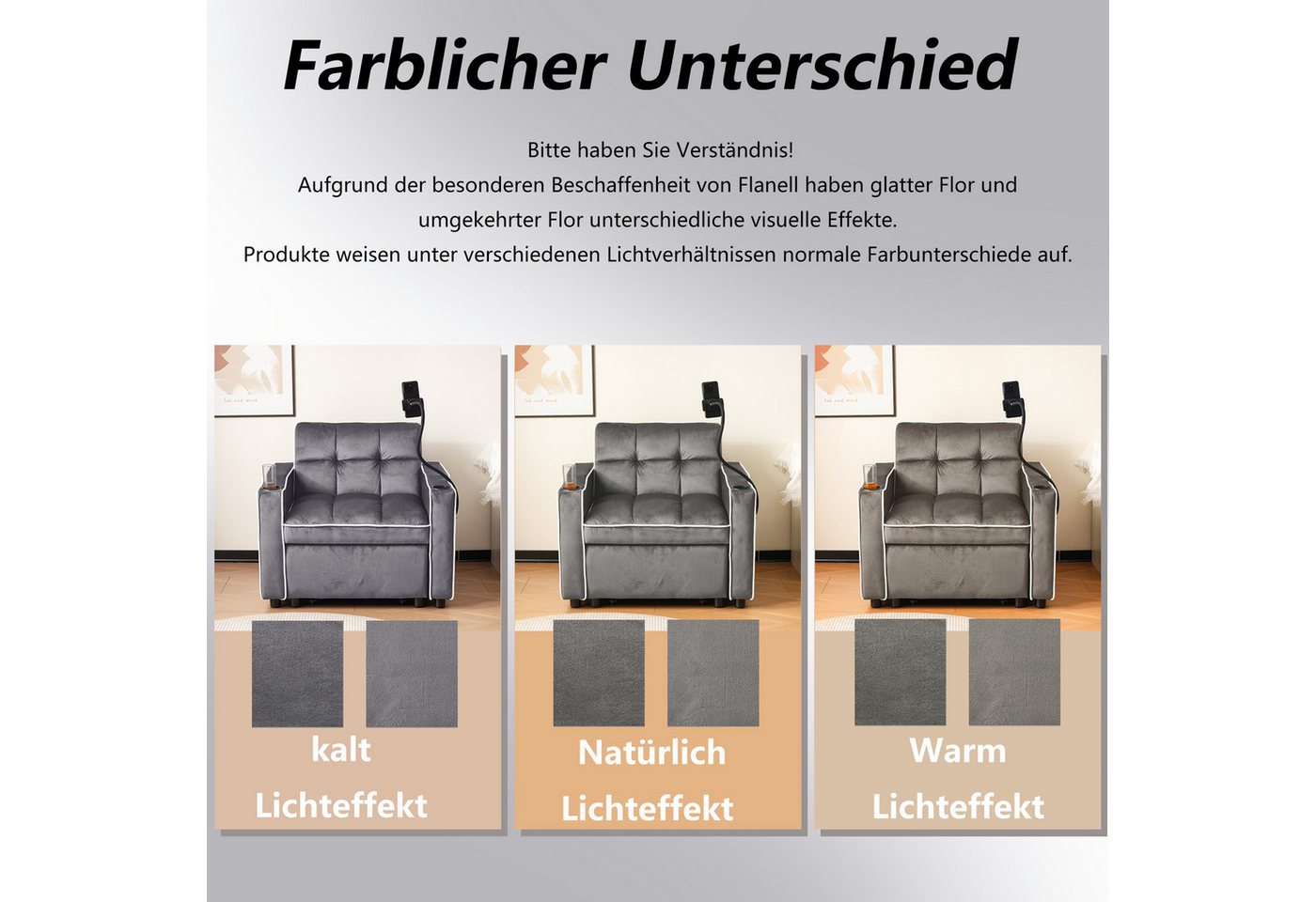 Merax Schlafsofa mit 3-in-1 Bettfunktion, 1 Teile, Loungesessel mit Getränke- & Handyhalter, Ausziehbares Sofa Liegestuhl – Bild 5 von 5