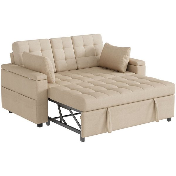 Merax Schlafsofa mit Schlaffunktion & verstellbarer Rückenlehne (108°/138°/180), Baumwoll-Leinen, 159×142,5×92cm 1 Teile, 2-Sitzer Sofa Klappsofa mit Armlehnen-