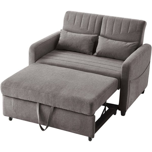 Merax Schlafsofa mit Schlaffunktion, Zweisitzer-Klappsofa, Baumwoll-Leinen-Stoff 1 Teile, Ausziehbares Sofabett mit 3-stufig verstellbarer Rückenlehne & Kissen