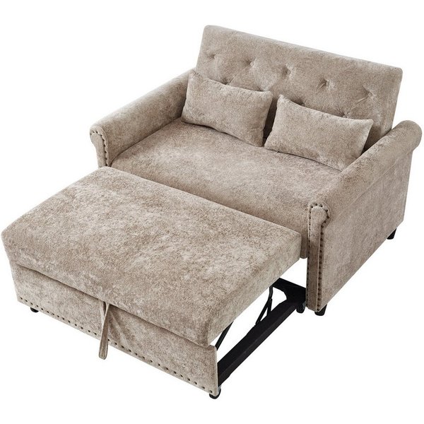 Merax Schlafsofa Sofabett, 2-Sitzer-Sofa aus Chenille, 120x80x82cm/120x170x59cm 1 Teile, 3-in-1 Schlafsofa mit verstellbarer Rückenlehne, 2 Kissen & Armlehnen