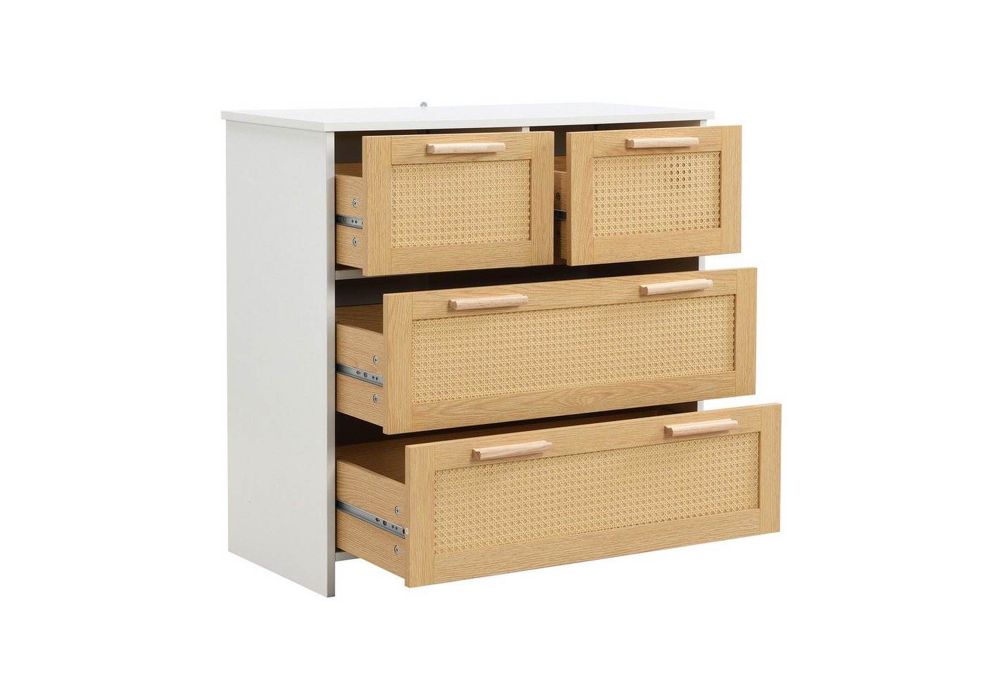 Merax Schubkastenkommode mit Rattangeflecht, Kommode mit 4 Schubladen,Sideboard,Landhaus,B:80cm – Bild 5 von 5