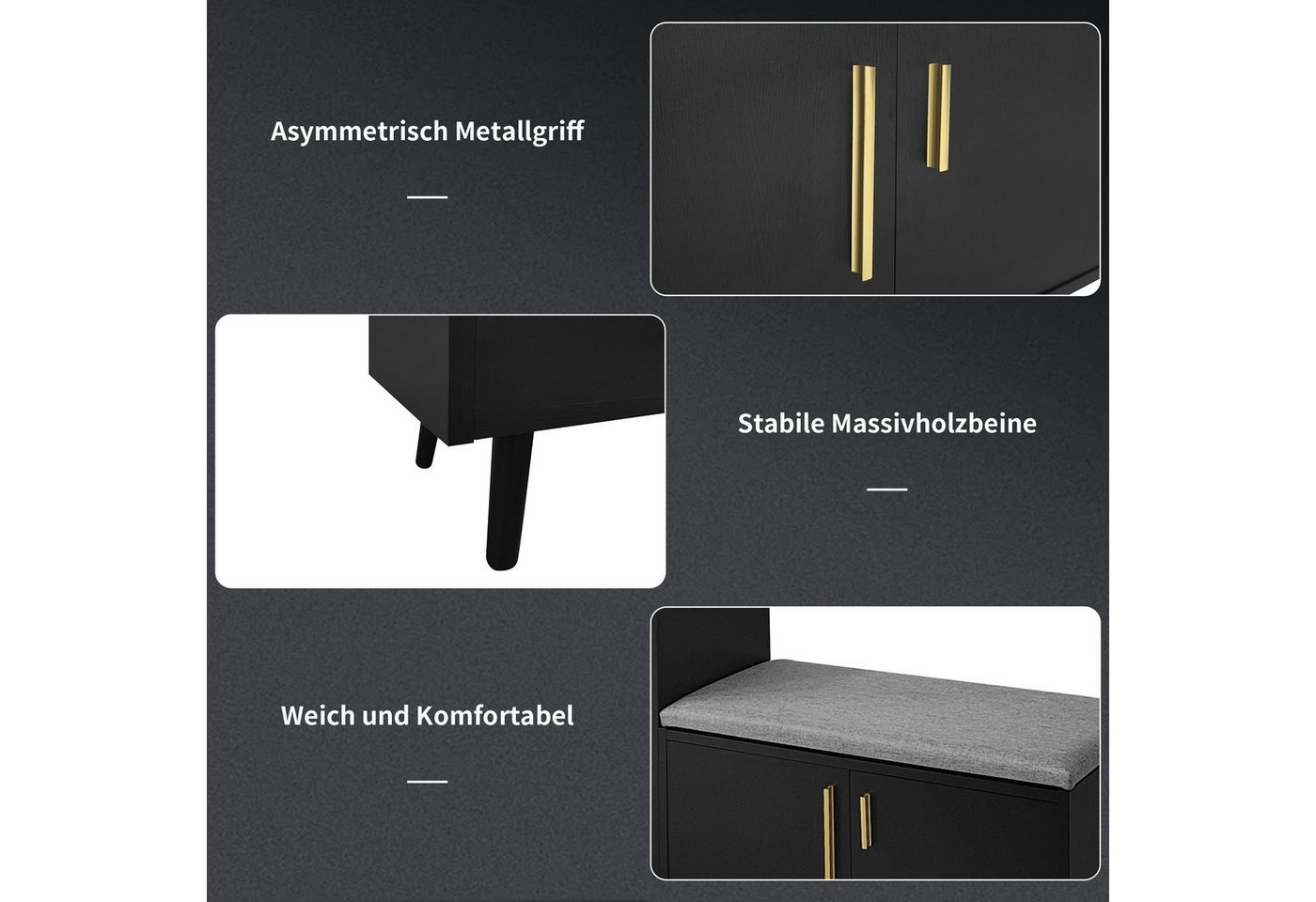 Merax Schuhbank, gepolstert mit Kommode, Schuhtruhe mit verstellbaren Einlegeböden – Bild 4 von 5
