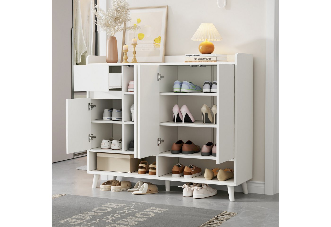 Merax Schuhschrank mit 1 Schublade, 4 Türen und verstellbaren Regal (1-St) Kommode mit viel Stauraum, Anrichte, Schuhschrank, Breite 120cm – Bild 2 von 5