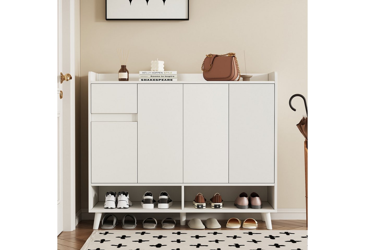 Merax Schuhschrank mit 1 Schublade, 4 Türen und verstellbaren Regal (1-St) Kommode mit viel Stauraum, Anrichte, Schuhschrank, Breite 120cm – Bild 5 von 5