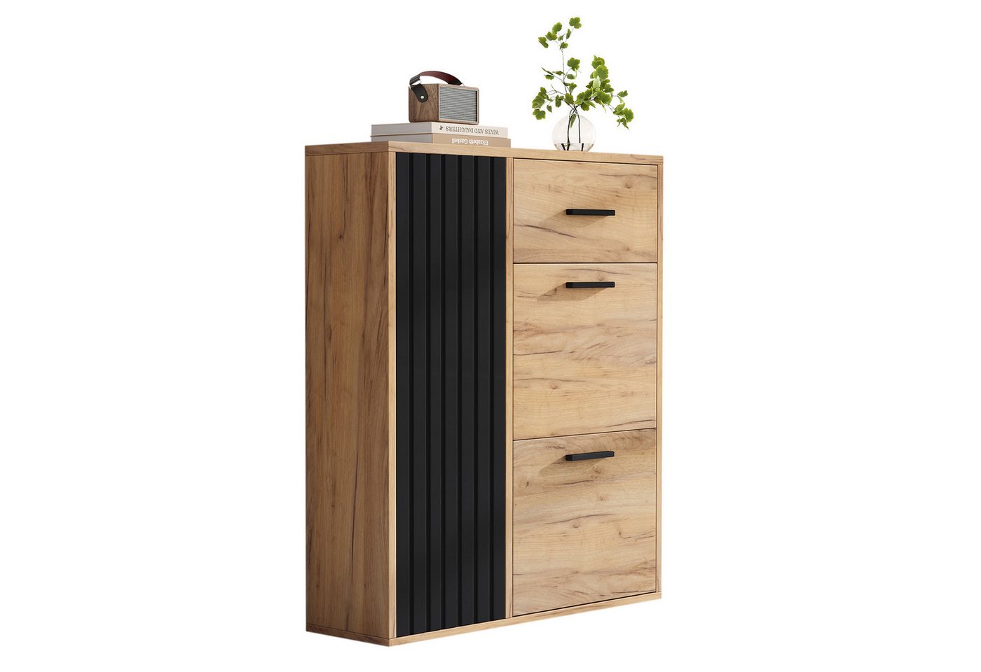 Merax Schuhschrank mit 1 Schublade, 2 Klappen, 1 Tür (1-St., Verstellbaren Regalen) Schuhregal, Schuhablage, Schuhkommode, 80×24×95.5 cm – Bild 5 von 5