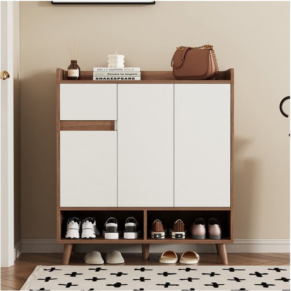 Merax Schuhschrank mit 2 Türen, 1 Schublade und verstellbaren Einlegeböden Schuhaufbewahrung Sideboard Kommode, H99xB90xT35cm