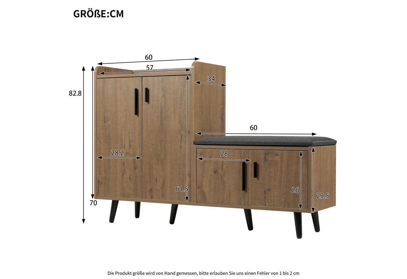 Merax Schuhschrank mit Sitzbank, Schuhregal mit gepolsterter Sitzfläche (1-St., Holzoptik 4 Türen) Stauraum für Schuhe & Taschen – Bild 5 von 5