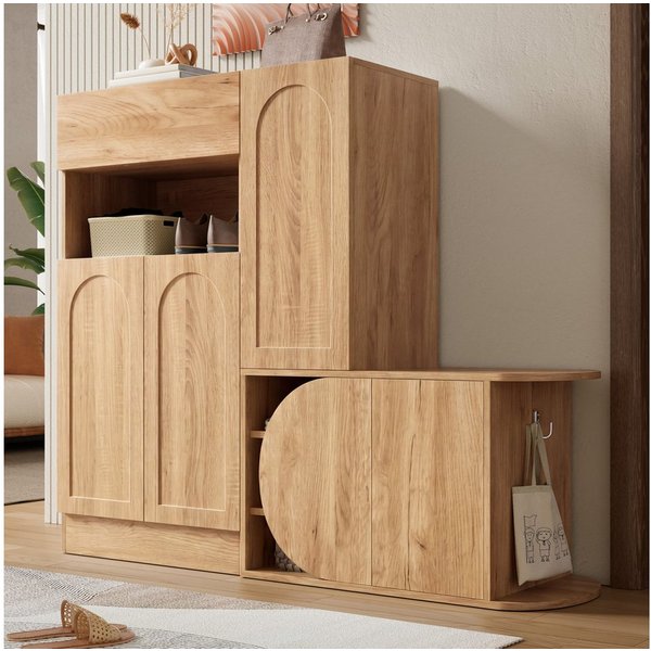 Merax Schuhschrank mit Sitzbank, 5 Türen, 1 Schublade, Offenes Fach (1-St., Schuhregal, Schuhablage, Schuhkommode) für Flur und Eingangsbereich