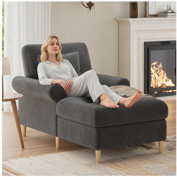 Merax Sessel Relaxsessel mit Liegefunktion, Lesesessel aus Samt (133*87*90cm, 1-St., Einzelsofa Loungesessel), Lounge-Sessel Polstersessel mit 2 Armlehnen & Len
