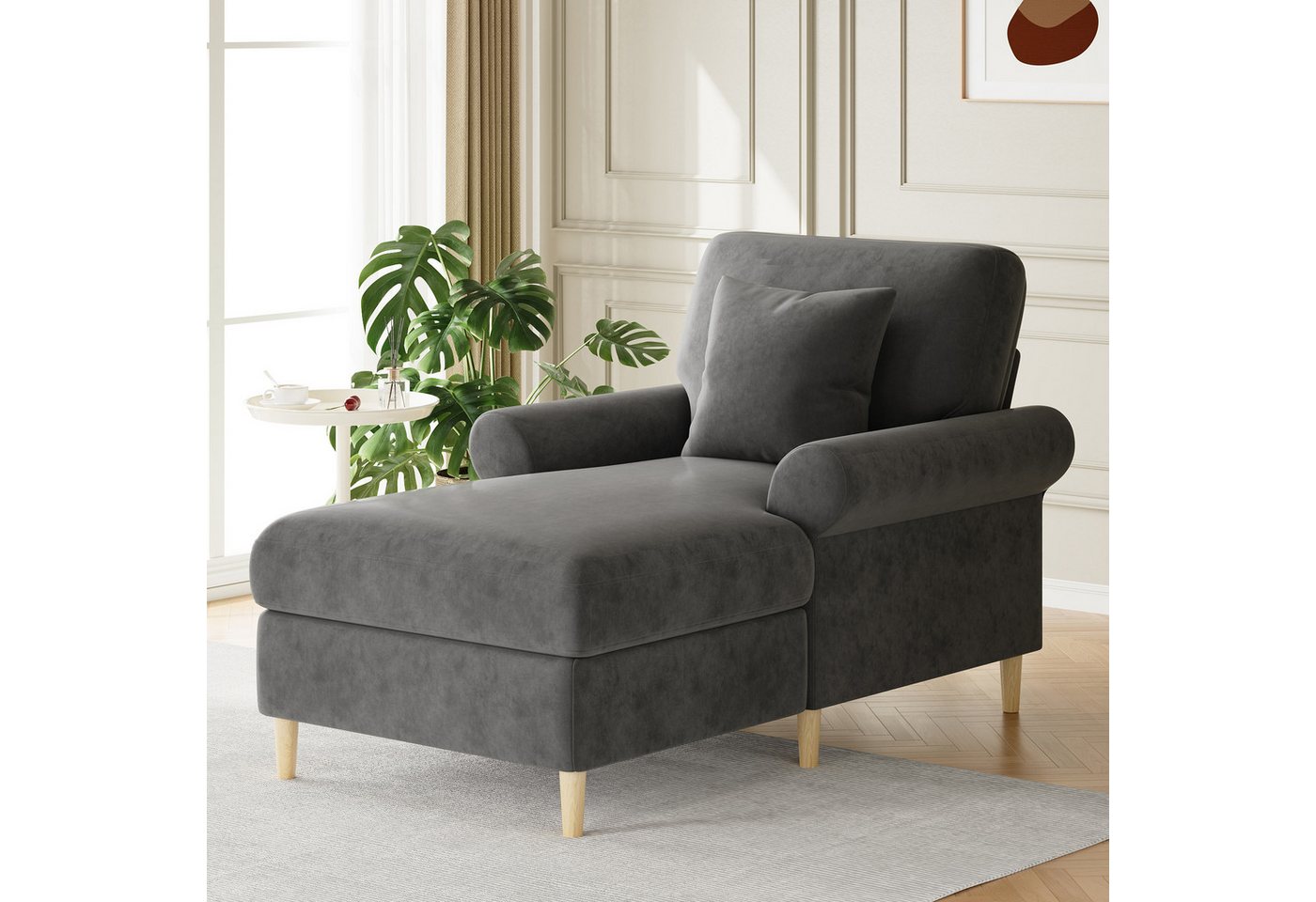 Merax Sessel Relaxsessel mit Liegefunktion, Lesesessel aus Samt (133*87*90cm, 1-St., Einzelsofa Loungesessel), Lounge-Sessel Polstersessel mit 2 Armlehnen & Len – Bild 3 von 5