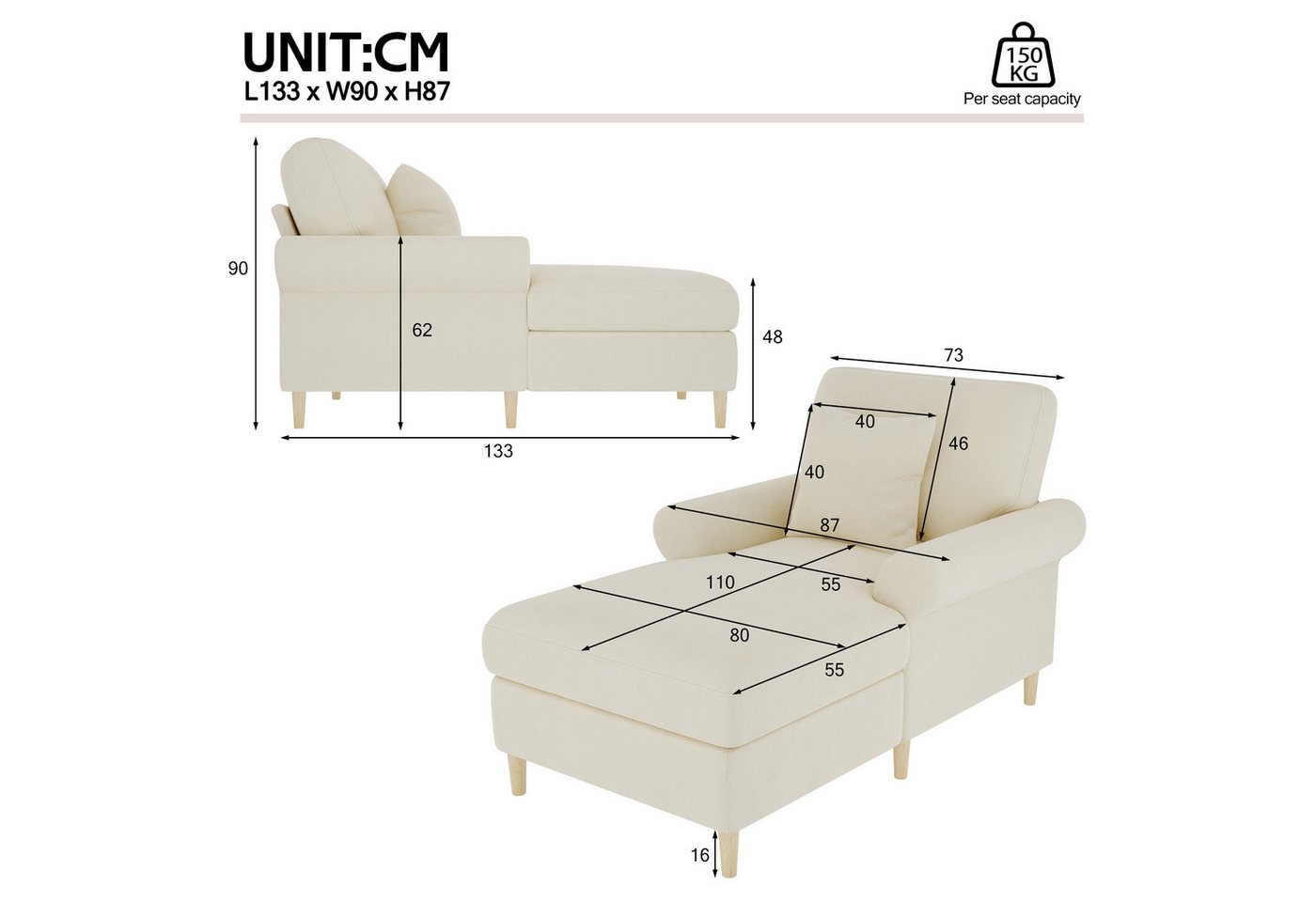 Merax Sessel Relaxsessel mit Liegefunktion, Lesesessel aus Samt (133*87*90cm, 1-St., Einzelsofa Loungesessel), Lounge-Sessel Polstersessel mit 2 Armlehnen & Len – Bild 5 von 5