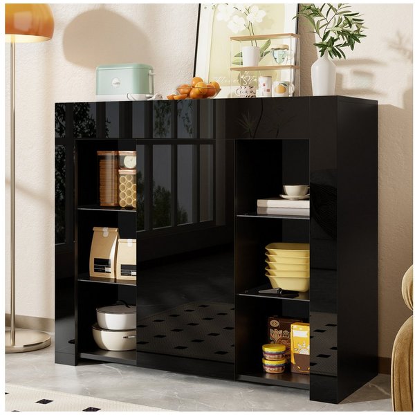 Merax Sideboard Buffetschrank mit Hochglanz-Front (1 St., für Wohnzimmer, Esszimmer oder Küche), Kommode mit Glasregalen und Tür, Anrichte Schrank Buffet, 95x35