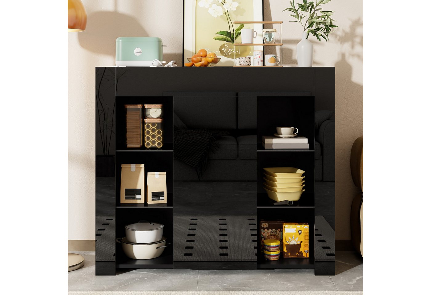 Merax Sideboard Buffetschrank mit Hochglanz-Front (1 St., für Wohnzimmer, Esszimmer oder Küche), Kommode mit Glasregalen und Tür, Anrichte Schrank Buffet, 95x35 – Bild 4 von 5
