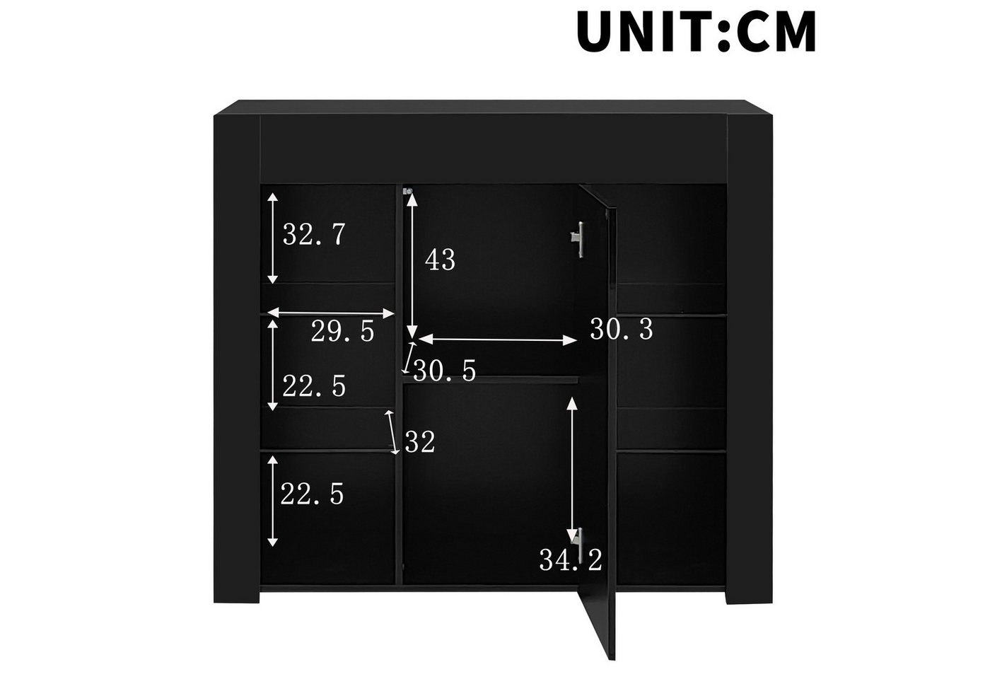 Merax Sideboard Buffetschrank mit Hochglanz-Front (1 St., für Wohnzimmer, Esszimmer oder Küche), Kommode mit Glasregalen und Tür, Anrichte Schrank Buffet, 95x35 – Bild 5 von 5