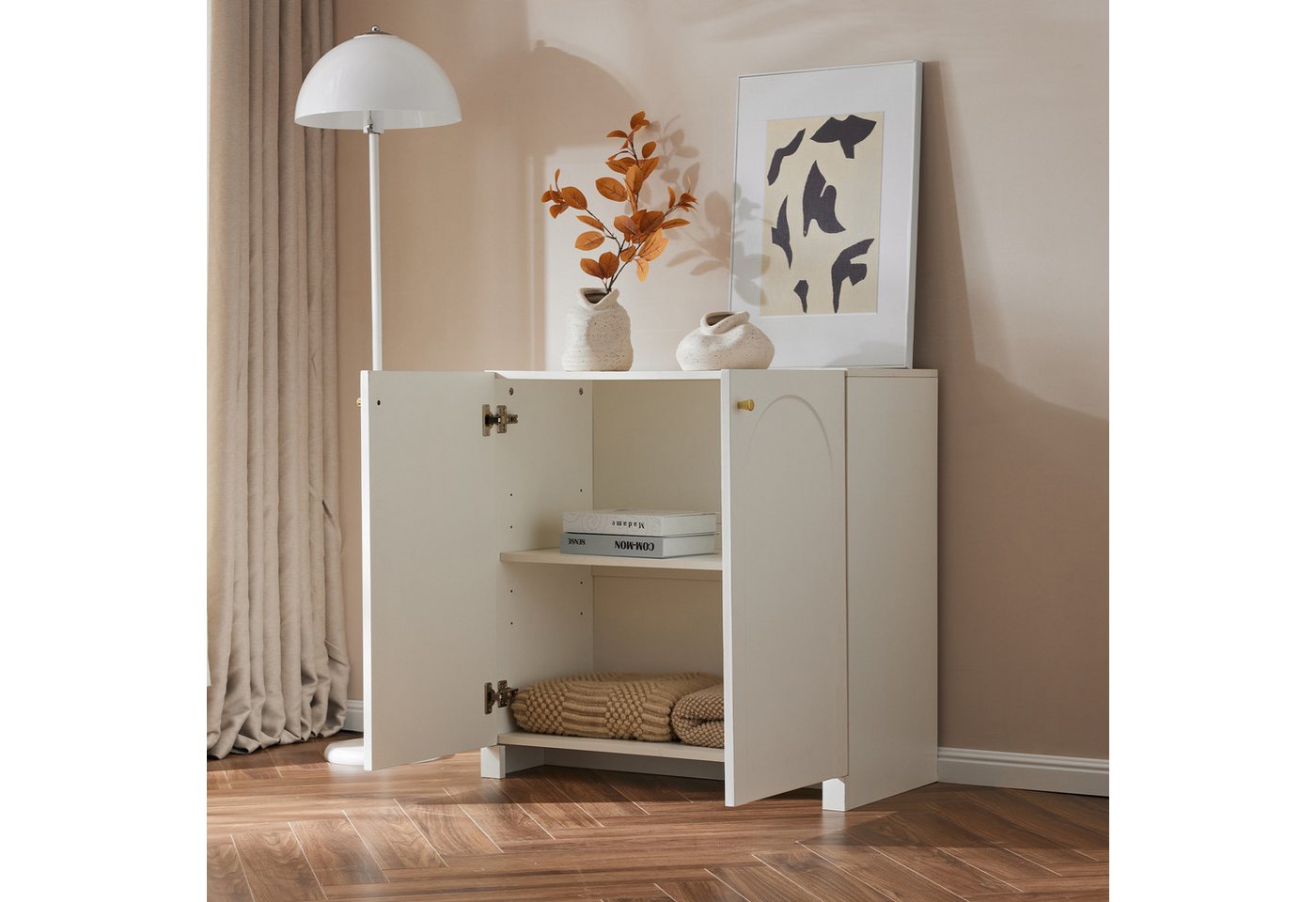 Merax Sideboard, Kommode mit 2 Türen und Ablage, Highboard Standschrank, 80x40x80cm – Bild 2 von 5