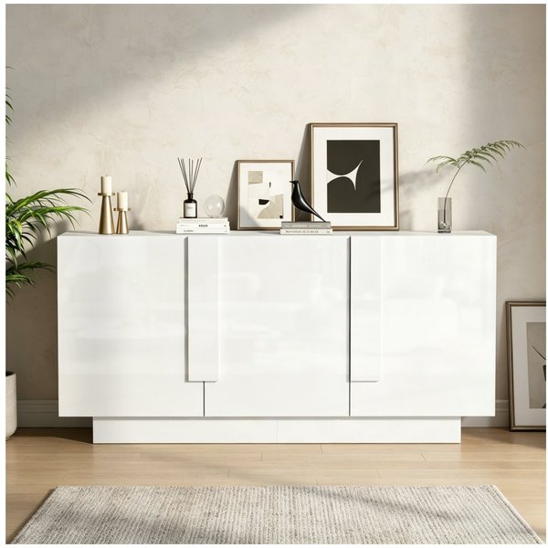 Merax Sideboard Hochglanz Kommode (35 x 160 x 60 cm, 1 St), Wohnzimmerschrank mit 3 Türen, 6 Fächern & großem Stauraum