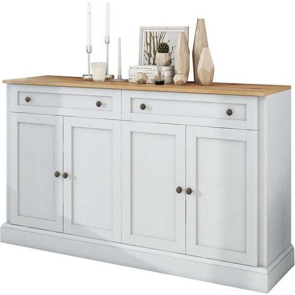 Merax Sideboard im rustikalen Landhausstil mit 2 Schubladen und 4 Türen, Kommode mit viel Stauraum und Metallgriffe,Anrichte,Breite 150cm