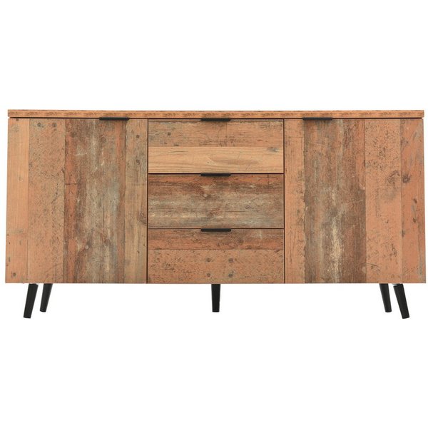 Merax Sideboard in Altholz-Optik mit 3 Schubladen und 2 Türen, Kommode mit verstellbaren Ablagen,B:140cm