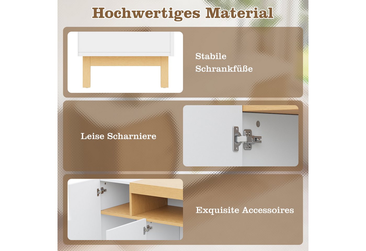 Merax Sideboard in Holzoptik, Buffetschrank, Wohnzimmerschrank (1 St), Kommode mit 3 Türen, offenem Regal & Stauraum, Anrichte, 120,5x42x96cm – Bild 5 von 5