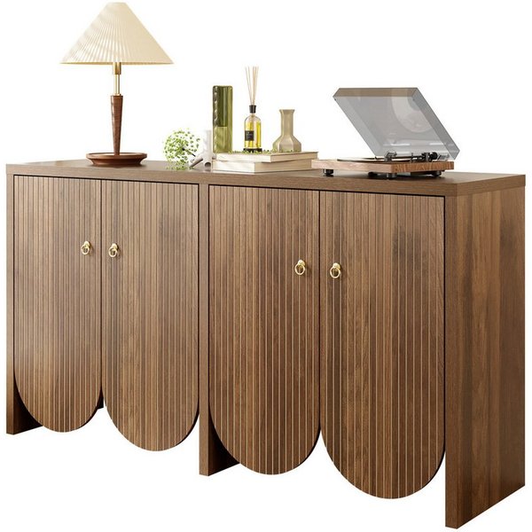Merax Sideboard in Walnussoptik (Aufbewahrungsschrank Anrichte Buffetschrank, 1 St., Vielseitig & stilvoll für Wohnzimmer, Esszimmer oder Flur), Kommode mit 4 T