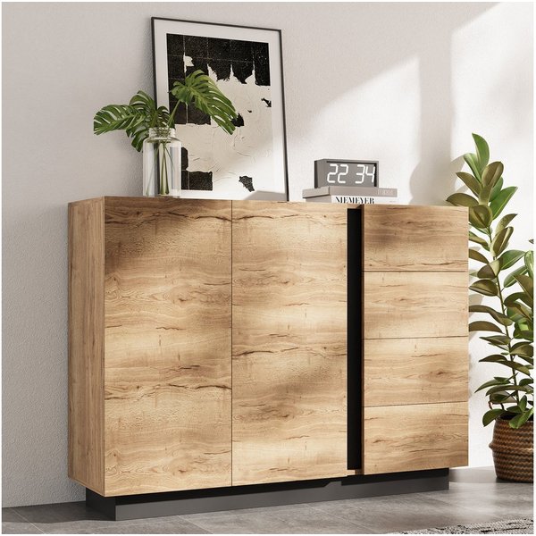 Merax Sideboard Kommode mit 4 Schubladen und 2 Türen (1 St., griffloses Stauraummöbel mit Push-to-Open), Anrichte für Wohnzimmer und Küche