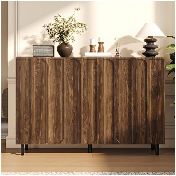 Merax Sideboard mit 3 Türen, verstellbaren Einlegeböden & Metallfüße (Stauraumschrank Anrichte, 1 St), 2-in-1 Kommode mit Soft-Close-Scharnieren, 120Lx37Bx80Hcm