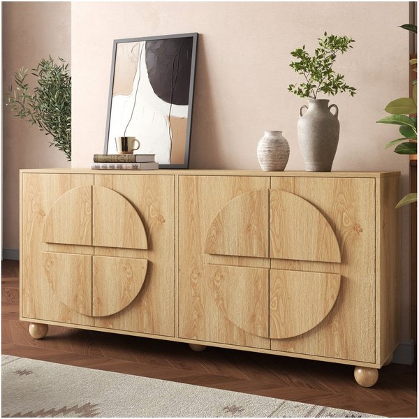 Merax Sideboard mit 4 Türen, verstellbaren Einlegeböden & Stauraum (160 x 38 x 76 cm (L x B x H), 1 St), Aufbewahrungsschrank Kommode mit kreisförmige Reliefopt