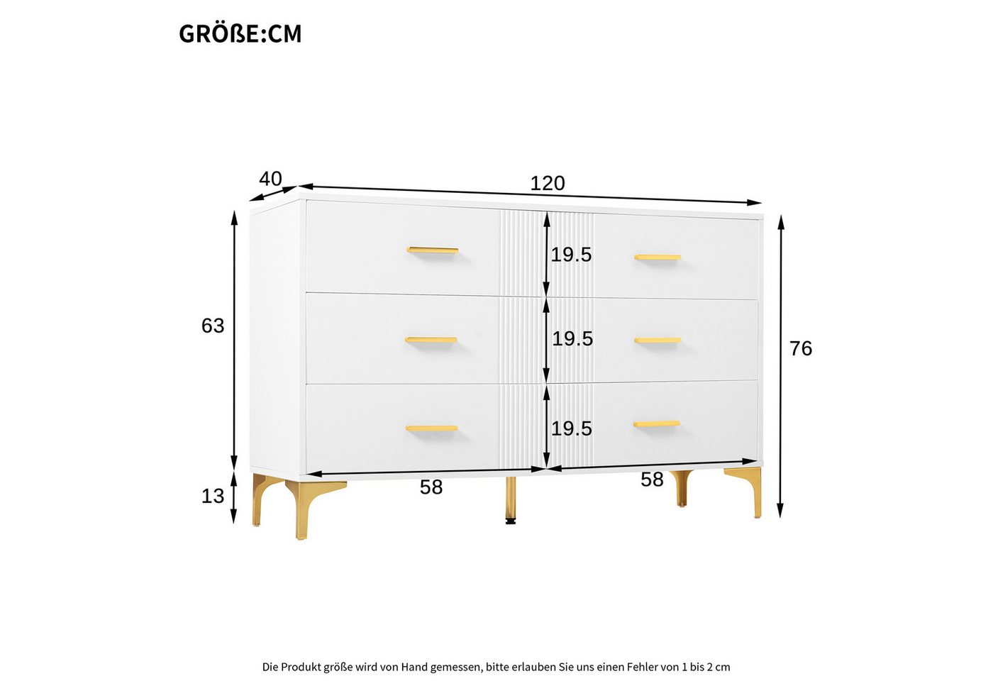 Merax Sideboard mit 6 Schubladen (1 St., Aufbewahrungsschrank Schrank für Wohnzimmer Schlafzimmer Flur), Kommode mit Wellenfront und Metallfüßen, Buffet, H76/B1 – Bild 5 von 5