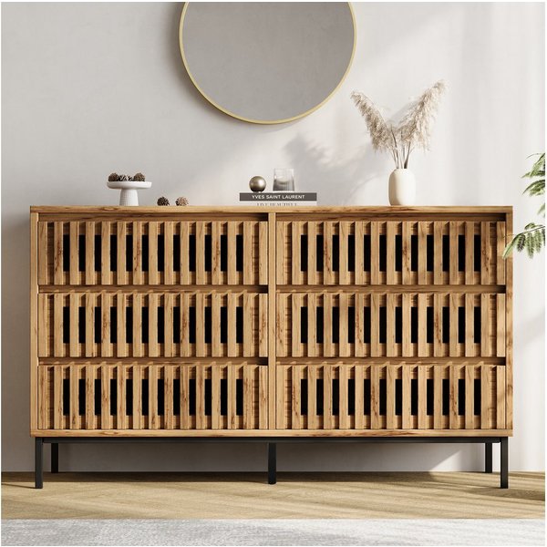 Merax Sideboard mit 6 Schubladen, 5 Beinen, Gitterdesign & Stauraum (1 St), Kommode Holzoptik Schrank, 120x40x81cm