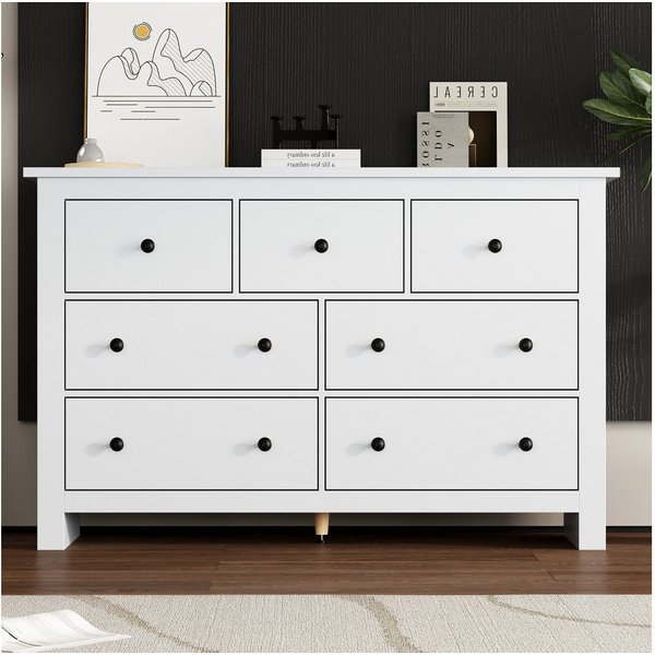 Merax Sideboard mit 7 Schubladen, Buffet Aufbewahrungsschrank Schrank (1 St), Kommode mit großem Stauraum, 152x40x89cm