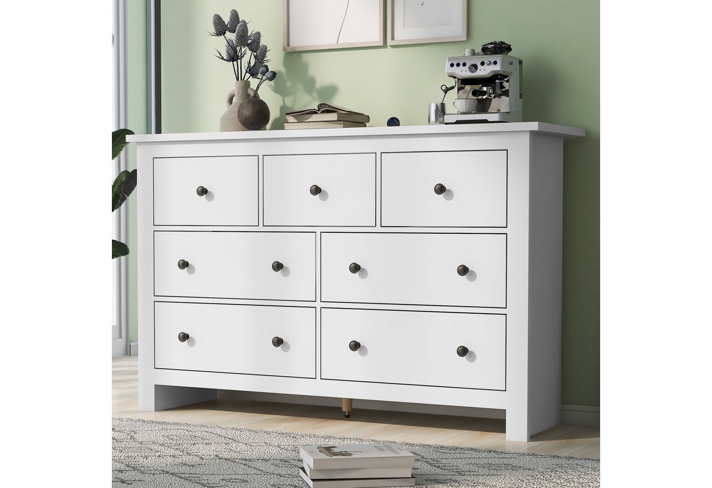 Merax Sideboard mit 7 Schubladen, Buffet Aufbewahrungsschrank Schrank (1 St), Kommode mit großem Stauraum, 152x40x89cm – Bild 3 von 5