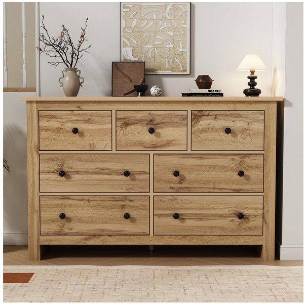 Merax Sideboard mit 7 Schubladen, Buffet Aufbewahrungsschrank Schrank (1 St), Kommode mit großem Stauraum, 152x40x89cm
