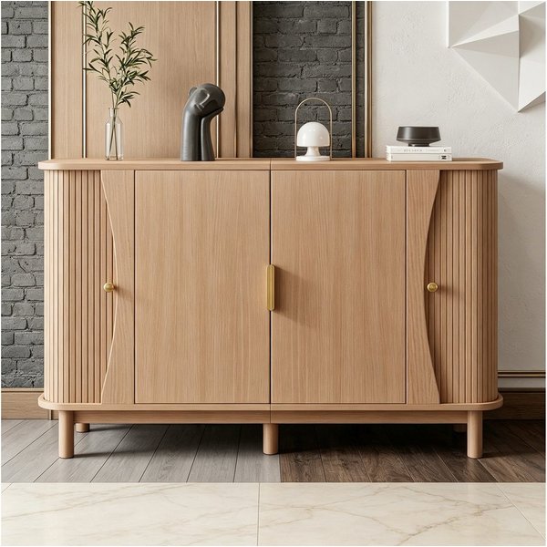 Merax Sideboard mit abgerundeten Kanten, Schrank Buffetschrank Anrichte (1 St), Kommode mit 2 Schiebetüren & Stauraum, 140x40x88cm