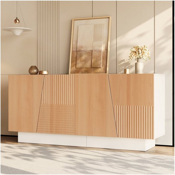 Merax Sideboard mit geometrischer Rillenstruktur (160 x 40,5 x 72 cm (L x B x H), 1 St), Kommode mit 4 Türen, großem Stauraum & höhenverstellbaren Einlegeböden