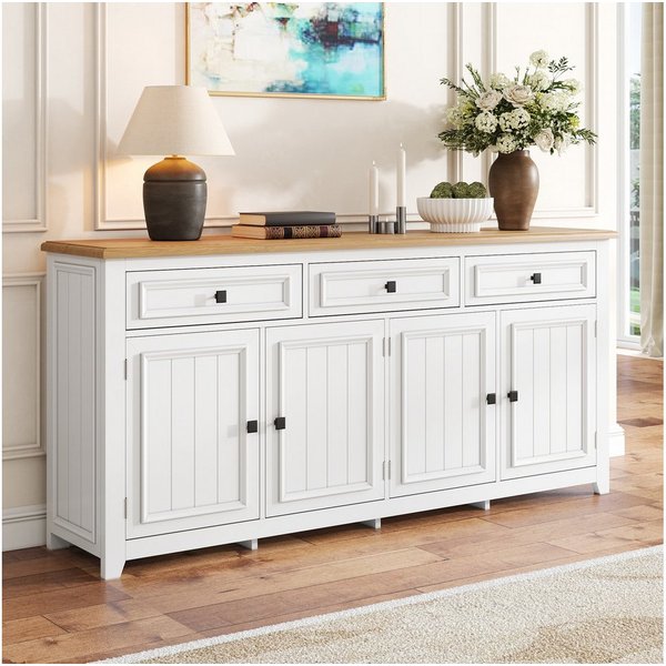 Merax Sideboard mit großzügigem Stauraum, Anrichte im modernen Minimalismus (160x35x76cm, 1 St), Kommode mit 3 Schubladen, 4 Türen & verstellbaren Einlegeböden