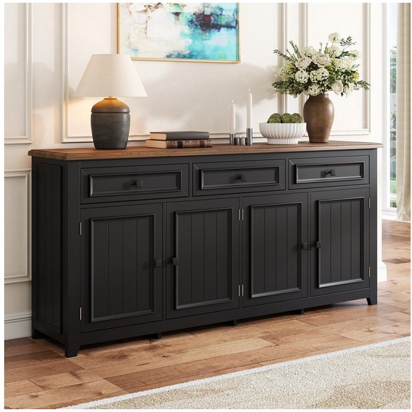 Merax Sideboard mit großzügigem Stauraum, Anrichte im modernen Minimalismus (160x35x76cm, 1 St), Kommode mit 3 Schubladen, 4 Türen & verstellbaren Einlegeböden