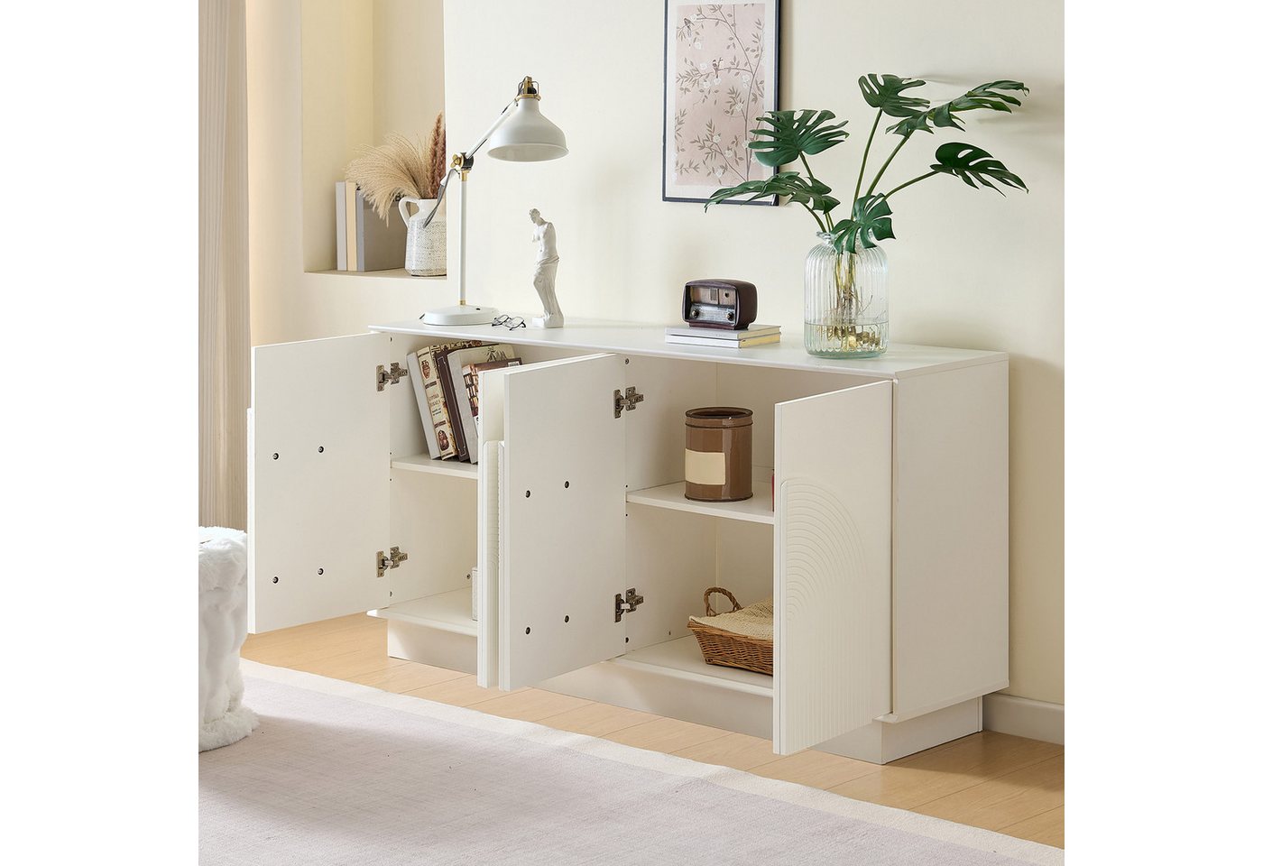 Merax Sideboard mit matter Oberfläche (1 St), Kommode mit 4 gewölbte Türen,Aufbewahrungsschrank,Anrichte,160x38x80cm – Bild 2 von 5