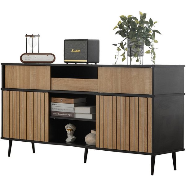 Merax Sideboard mit Schublade und 4 Schiebetüren, Kommode im Industriestil, Anrichte mit viel Stauraum, Breit: 160cm