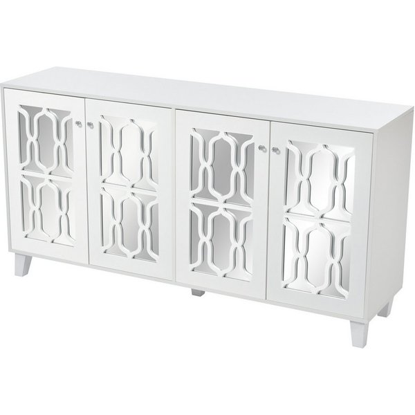 Merax Sideboard mit Spiegelelementen und geometrischem Trellis-Muster, Kommode mit Spiegelfront,Anrichte mit großem Stauraum,Breite:160cm