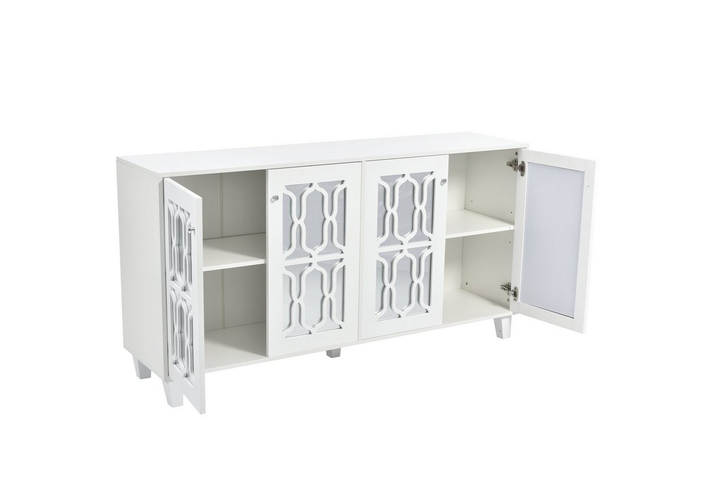 Merax Sideboard mit Spiegelelementen und geometrischem Trellis-Muster, Kommode mit Spiegelfront,Anrichte mit großem Stauraum,Breite:160cm – Bild 4 von 5