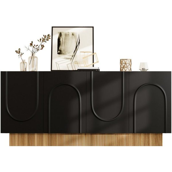 Merax Sideboard mit U-Relief-Design & dekorativer Holzstruktur (1 St., 160×75×38 cm), Kommode mit 4 Türen und großen Innenfächern, Anrichte, Buffetschrank